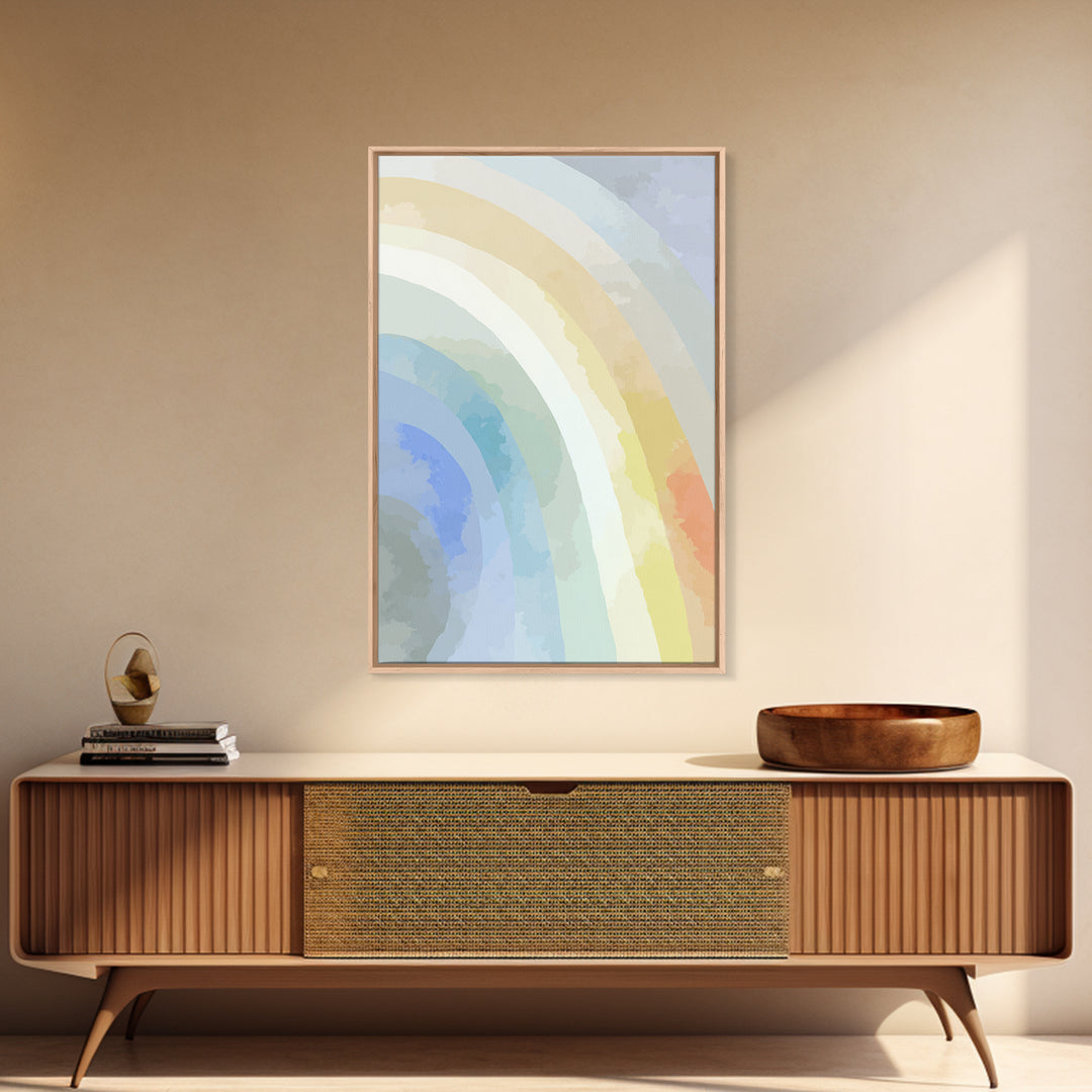 Simple Rainbow Pastel Shapes for Children Framed Canvas Print, Dental Office Art, Boho Decor, Office Decor, Abstract Art, Calm, DOA-2x3-53