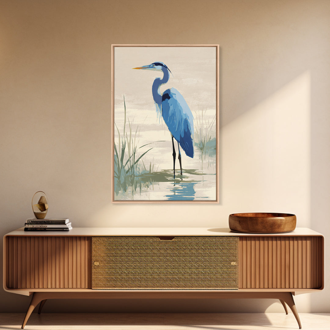 Blue Heron by Calm Marsh Water Framed Canvas Print, Dental Office Art, Dental Assistant, Office Decor, Fine Art, Calm, DOA-2x3-55