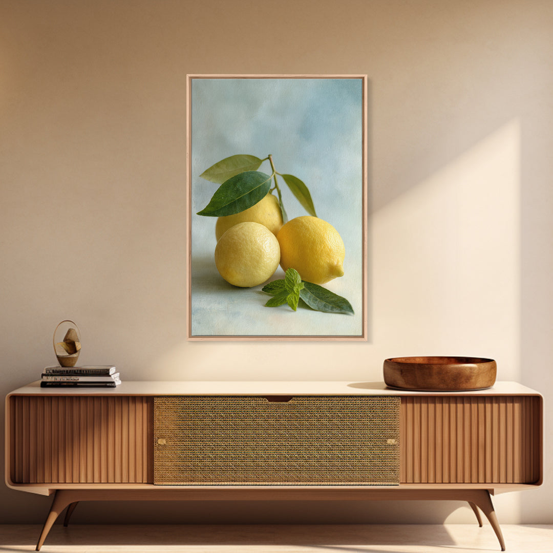 Fresh Citrus and Mint Still Life Framed Canvas Print, Dental Office Art, Dentist Art, Office Decor, Watercolor Art, Calm, DOA-2x3-63