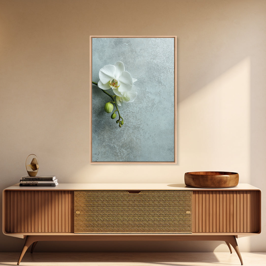 White Orchid on Stone Background Framed Canvas Print, Dental Office Art, Modern Decor, Office Decor, Fine Art, Calm, Poster, DOA-2x3-68