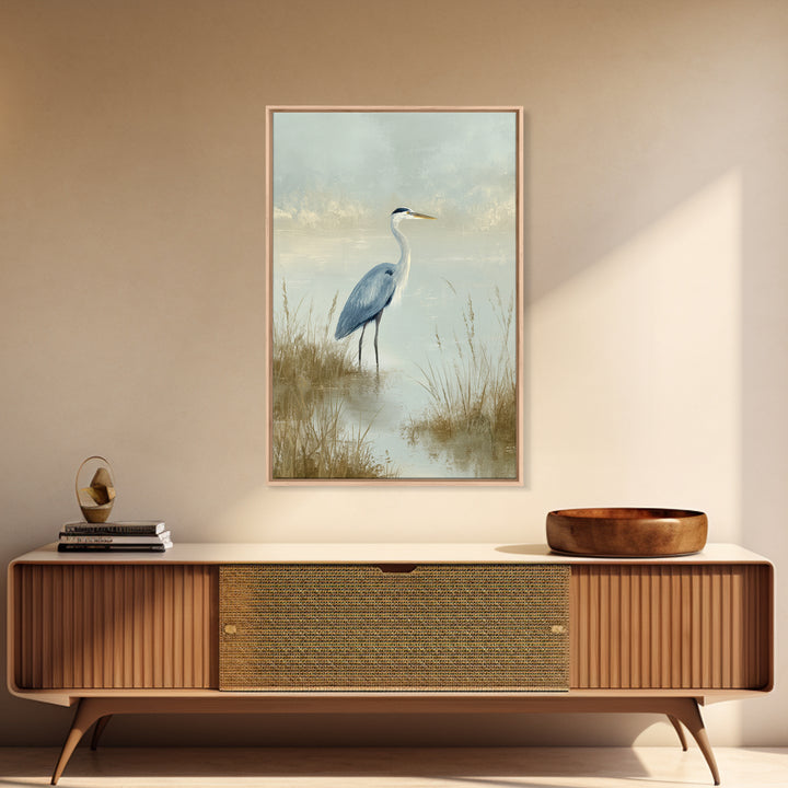 Blue Heron by Calm Marsh Water Canvas Print, Dental Office Art, Science Art, Office Decor, Fine Art, Calm, Boho Decor, DOA-2x3-79