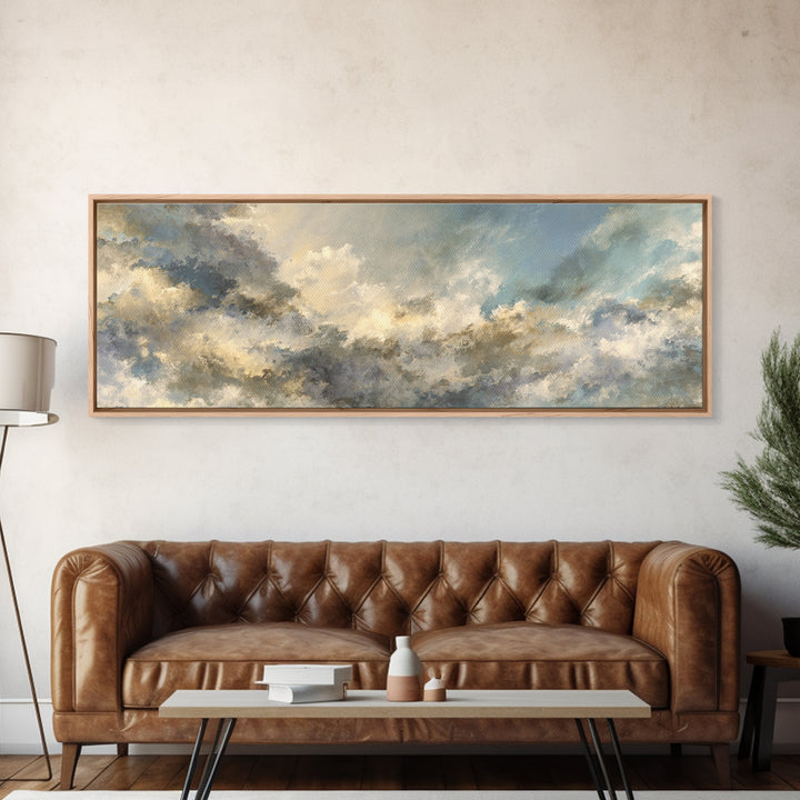 Peaceful Clouds over Open Meadow Framed Canvas Print, Dental Office Art, Wall Art, Office Decor, Watercolor Art, Calm, DOA-3x1-1
