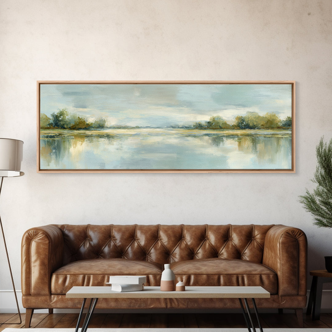 Sunlit Lake with Calming Reflections Canvas Print, Dental Office Art, Gallery Decor, Office Decor, Calm, Minimalist Decor, DOA-3x1-31