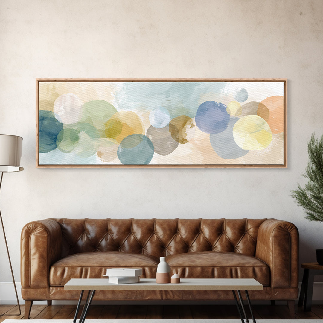 Simple Rainbow Pastel Shapes for Children Framed Canvas Print, Dental Office Art, Office Decor, Abstract Art, Calm, DOA-3x1-37