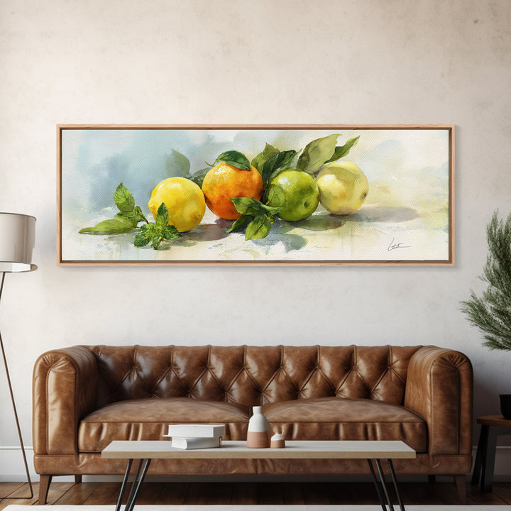 Fresh Citrus and Mint Still Life Framed Canvas Print, Dental Office Art, Room Decor, Office Decor, Oil Painting, Calm, DOA-3x1-47