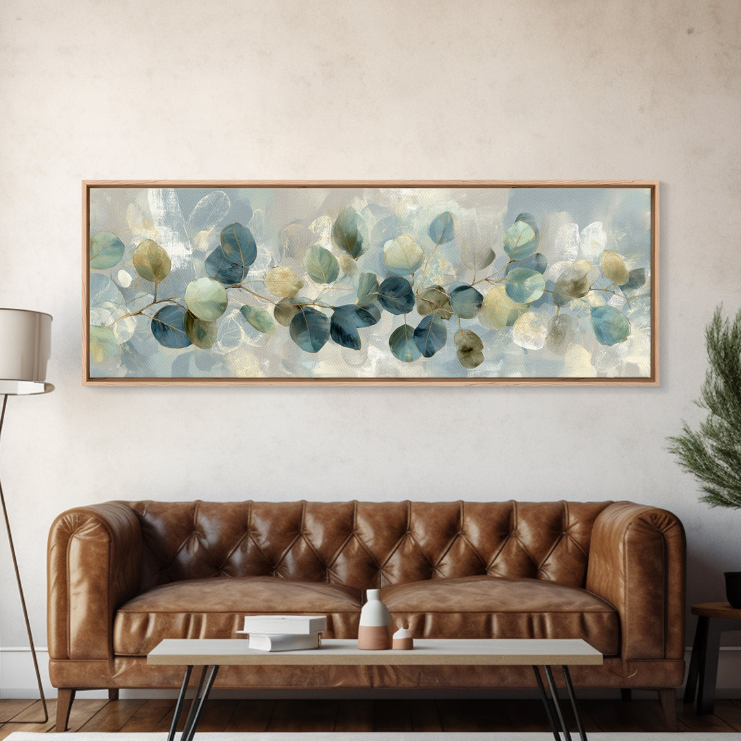 Soft Botanical Eucalyptus Print for Clean Atmosphere Framed Canvas Print, Dental Office Art, Wall Art, Office Decor, Calm, DOA-3x1-67