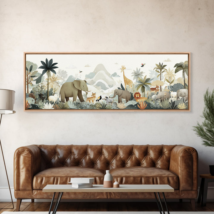 Happy Jungle Animals Canvas Print, Dental Office Art, Statement Artwork, Office Decor, Fine Art, Calm, Printable Wall Art, DOA-3x1-78