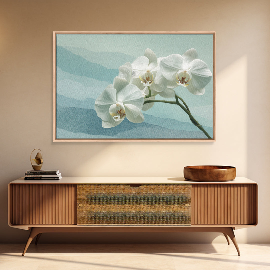 White Orchid on Stone Background Framed Canvas Print, Dental Office Art, Wall Art, Office Decor, Oil Painting, Calm, DOA-3x2-40