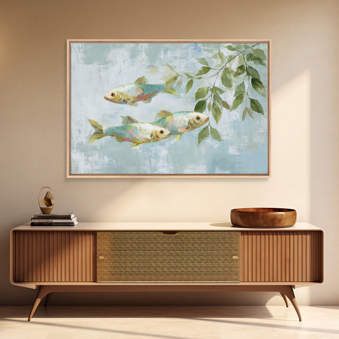 Colorful Fish Swimming Framed Canvas Print, Dental Office Art, Printable Wall Art, Office Decor, Fine Art, Calm, Dental Hygiene, DOA-3x2-46