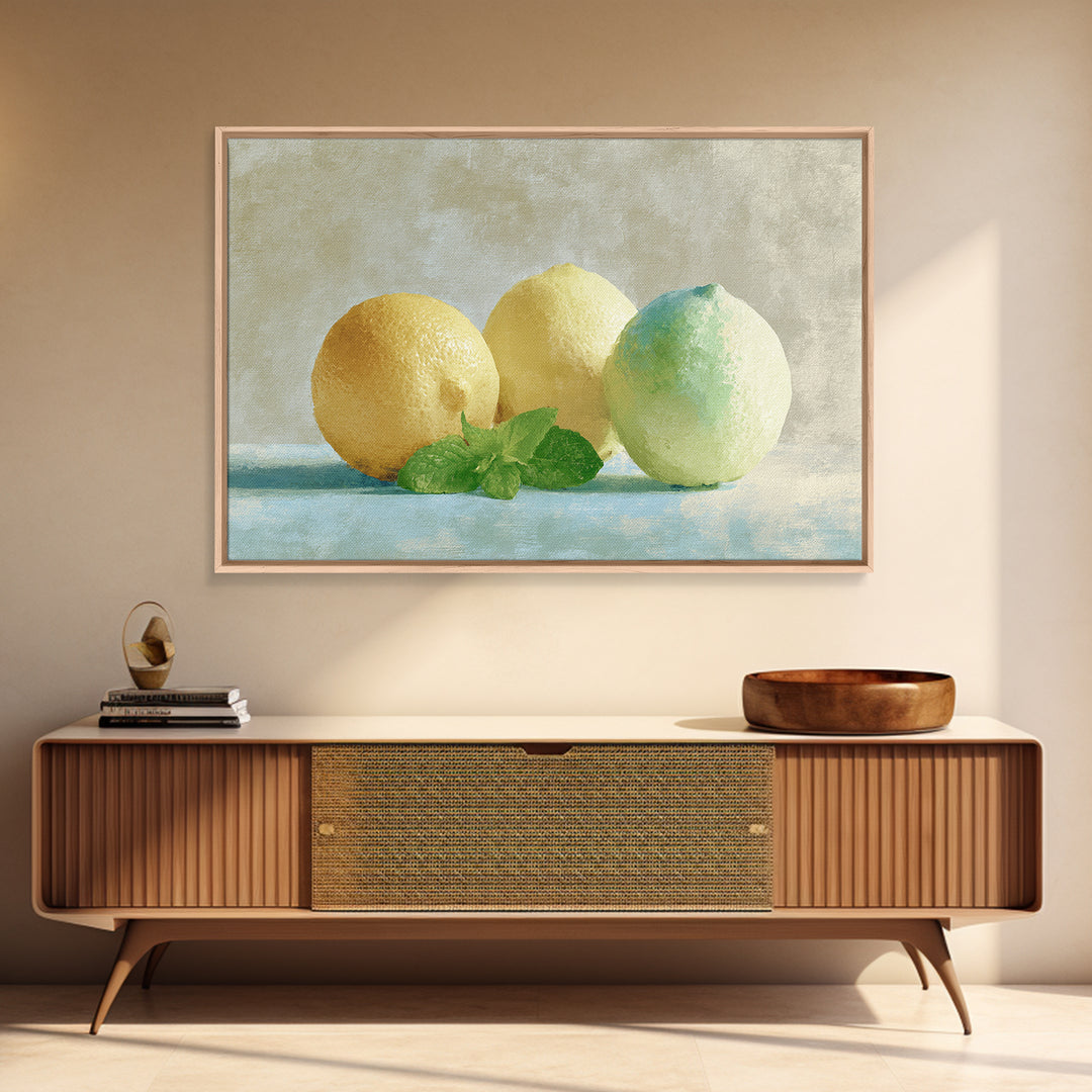 Fresh Citrus and Mint Still Life Framed Canvas Print, Dental Office Art, Dental Hygiene, Office Decor, Oil Painting, Calm, DOA-3x2-59