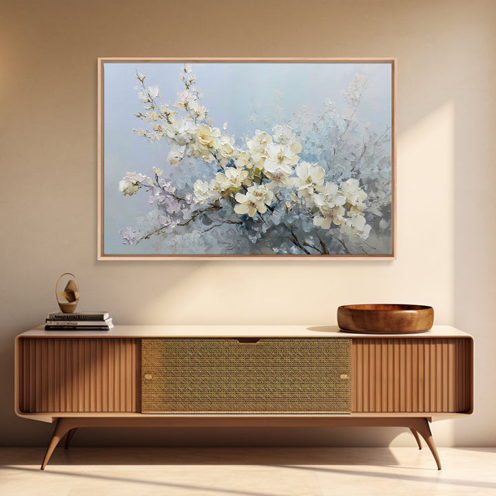 Sterile Modern Floral Painting Framed Canvas Print, Dental Office Art, Neutral Decor, Office Decor, Oil Painting, Calm, DOA-3x2-63