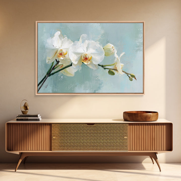 White Orchid on Stone Background Framed Canvas Print, Dental Office Art, Dental Wall Art, Office Decor, Abstract Art, Calm, DOA-3x2-64