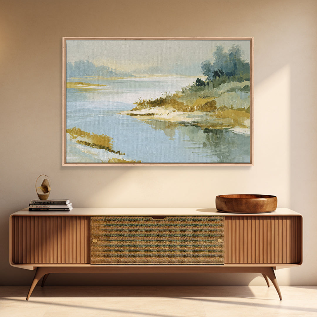Sunlit Lake with Calming Reflections Framed Canvas Print, Dental Office Art, Dentistry Art, Office Decor, Fine Art, Calm, DOA-3x2-91