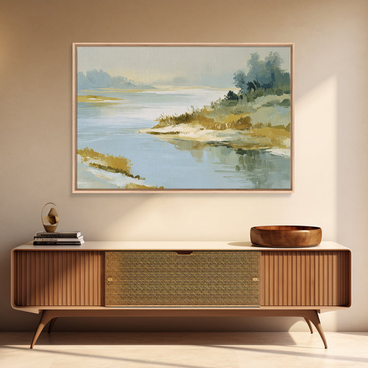 Sunlit Lake with Calming Reflections Framed Canvas Print, Dental Office Art, Dentistry Art, Office Decor, Fine Art, Calm, DOA-3x2-91