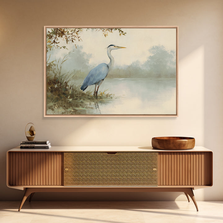 Blue Heron by Calm Marsh Water Framed Canvas Print, Dental Office Art, Dental Assistant, Office Decor, Fine Art, Calm, DOA-3x2-99