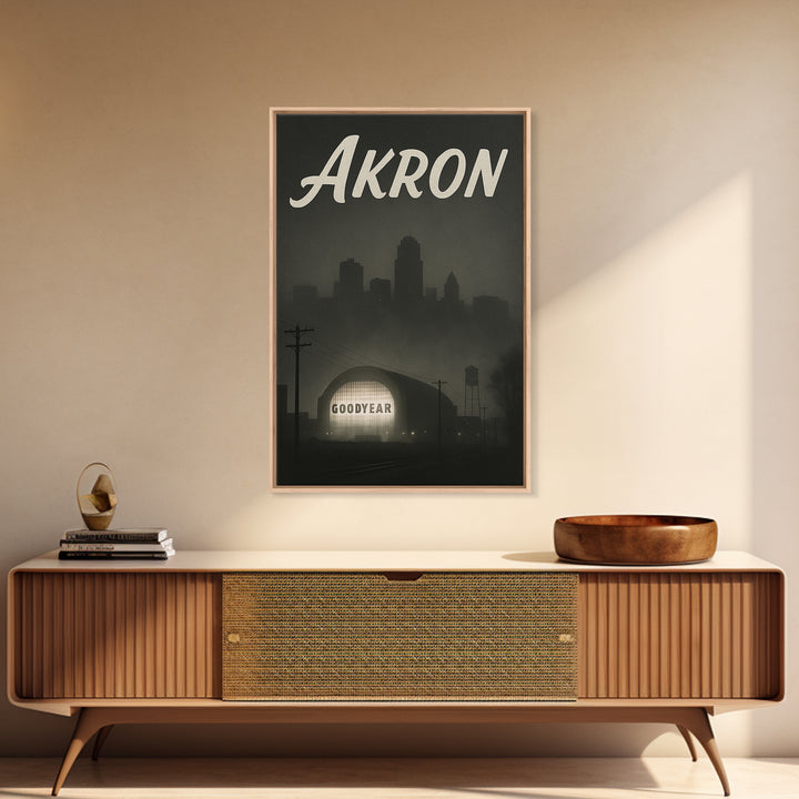 Akron Ohio Travel Poster, Canvas Print, Black And White Travel Art, Akron Wall Art, Vintage Travel Print, Travel Poster Art, City Art Print