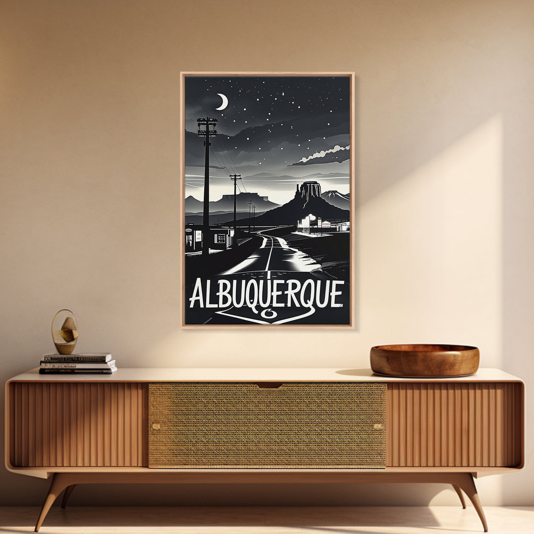 Albuquerque Travel Poster, Framed Canvas Print, Dark Moody City Wall Art, Albuquerque Wall Art, Travel Wall Art, Fine Art Print