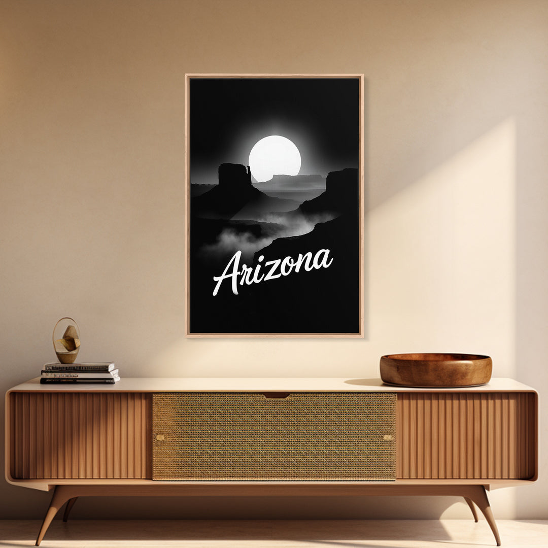 Arizona Travel Poster, Framed Canvas Print, Night Street Poster Art, Arizona City Art, Eclectic Wall Decor, Mid Century Wall Art