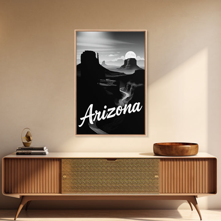 Arizona Travel Poster, Framed Canvas Print, Black And White Travel Art, Arizona Poster Print, Mid Century Wall Art, City Travel Prints