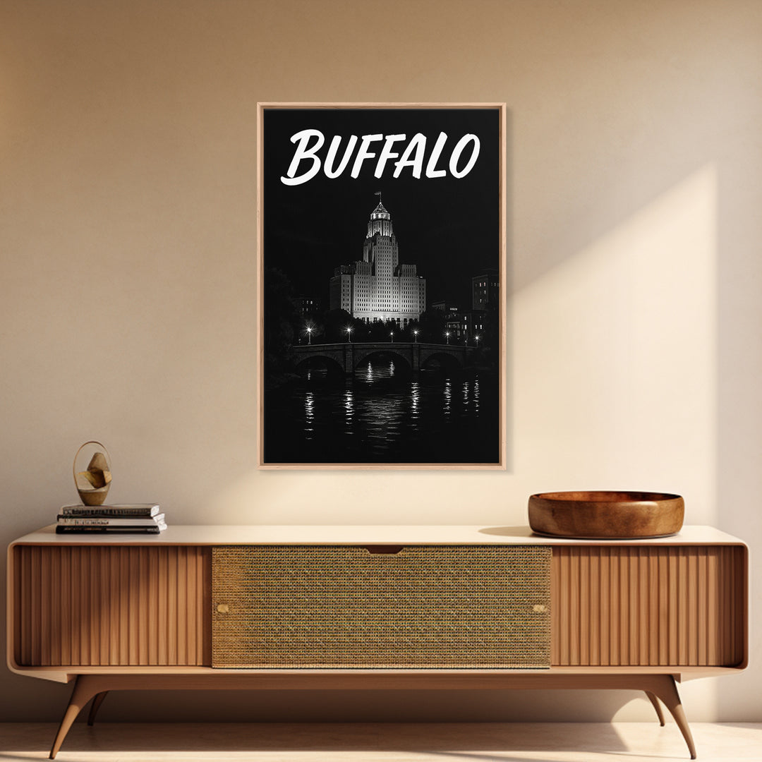 Buffalo Travel Poster, Canvas Print, Black And White Travel Art, Buffalo Poster Print, Travel Poster Art, Travel Poster Set, Travel Print