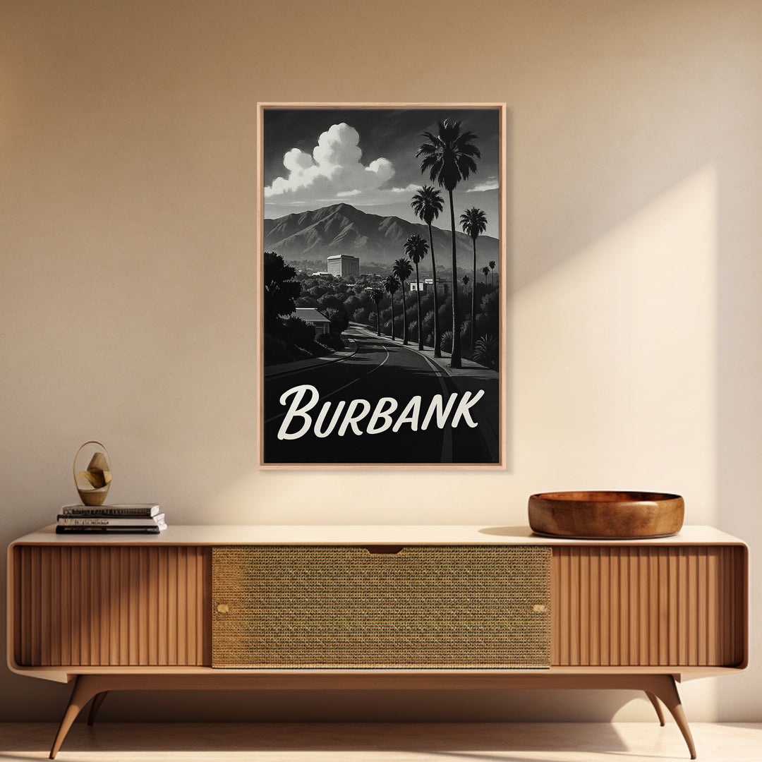 Burbank Travel Poster, Framed Canvas Print, Night Street Poster Art, Burbank City Art, Gift For Travelers, Eclectic Wall Decor