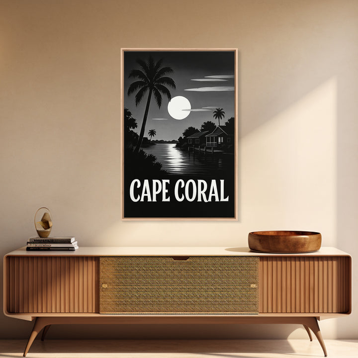 Cape Coral Travel Poster, Canvas Print, Dark Moody City Wall Art, Cape Coral Travel Art, Travel Art Print, Home Office Decor, Art Print