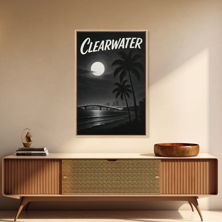 Clearwater Florida Travel Poster, Framed Canvas Print, Dark Moody City Wall Art, Clearwater Wall Art, Travel Poster Set, Travel Art Print