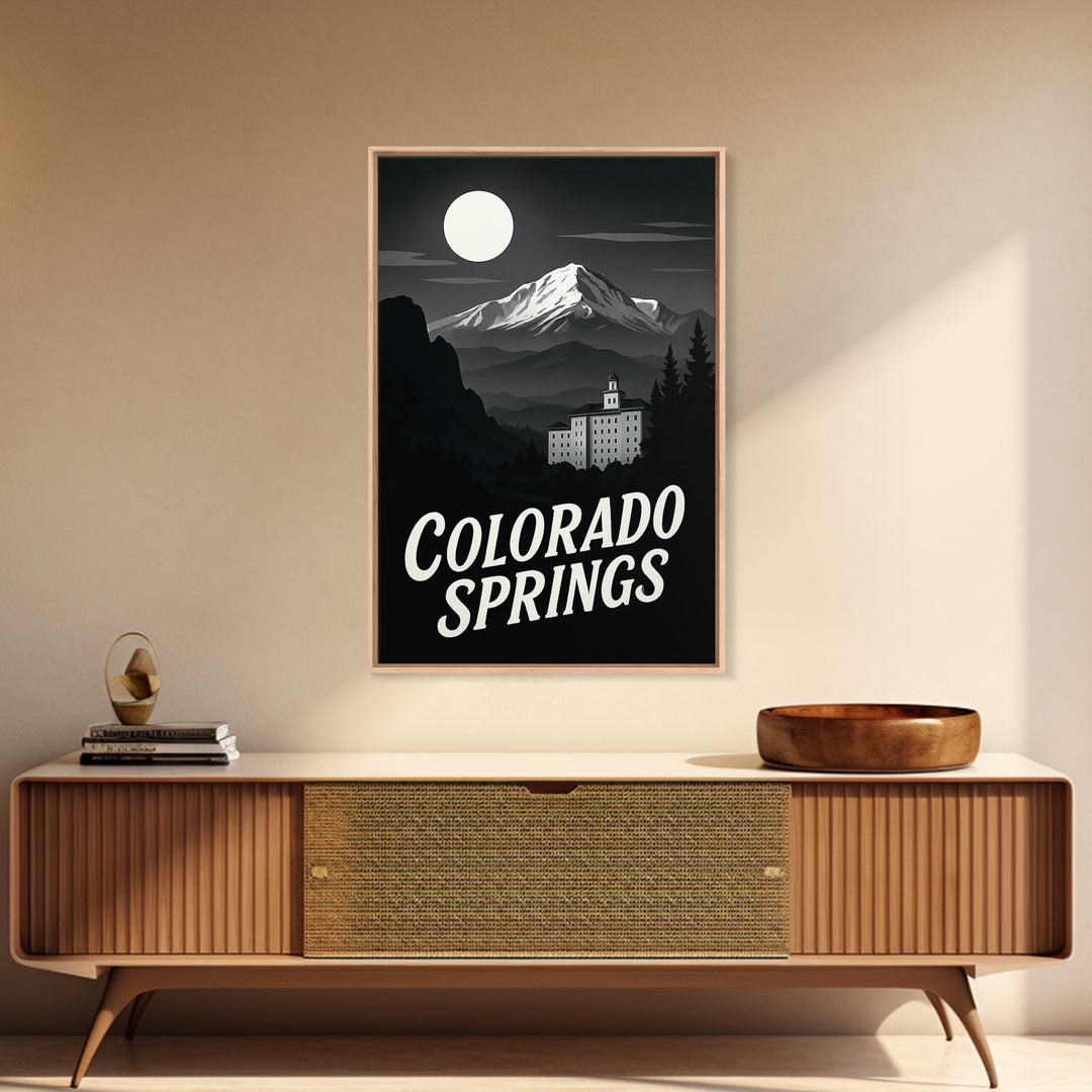 Colorado Springs Travel Poster, Canvas Print, Black And White Travel Art, Colorado Springs City Art, Travel Poster Art, City Illustration