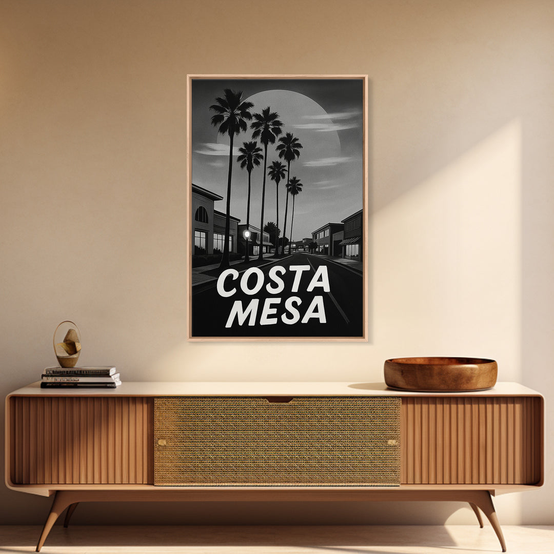 Costa Mesa Travel Poster, Framed Canvas Print, Night Street Poster Art, Costa Mesa Poster Print, Eclectic Wall Decor, Retro Travel Print