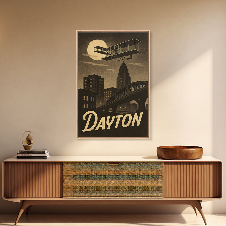 Dayton Travel Poster, Framed Canvas Print, Black And White Travel Art, Dayton Art Print, Modern Wall Decor, Eclectic Wall Decor