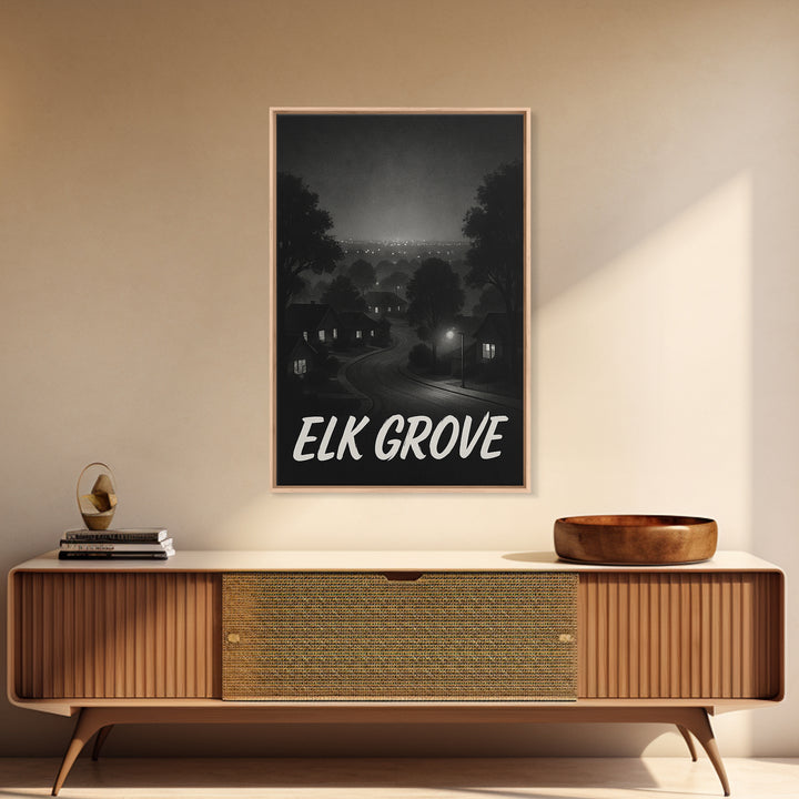 Elk Grove California Travel Poster, Canvas Print, Dark Moody City Wall Art, Elk Grove Art Print, Art Print, Travel Poster Set