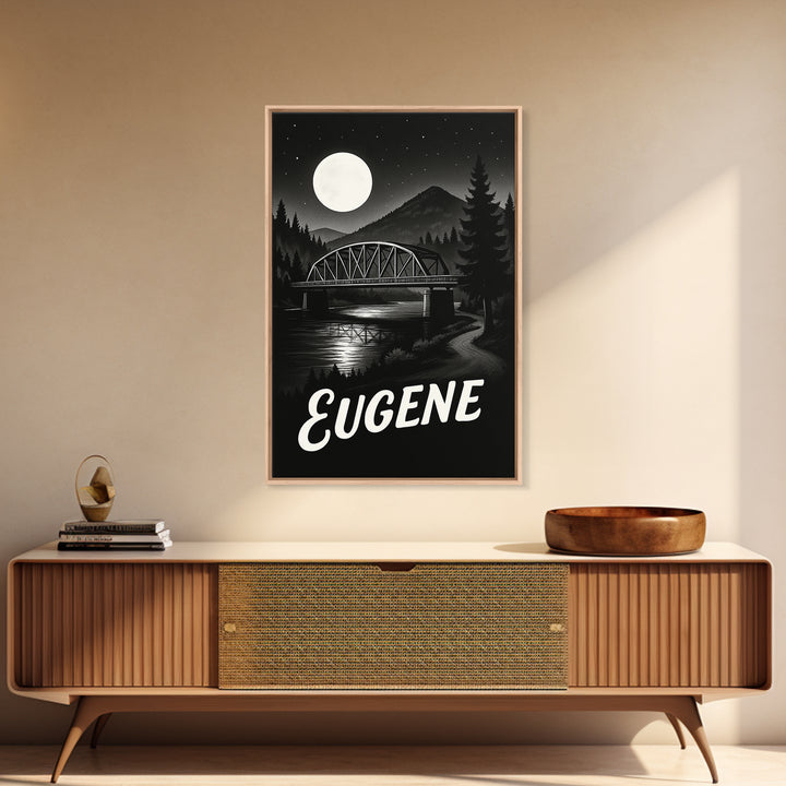 Eugene Travel Poster, Framed Canvas Print, Night Street Poster Art, Eugene Art Print, Retro Travel Print, Fine Art Print, Travel Poster Art
