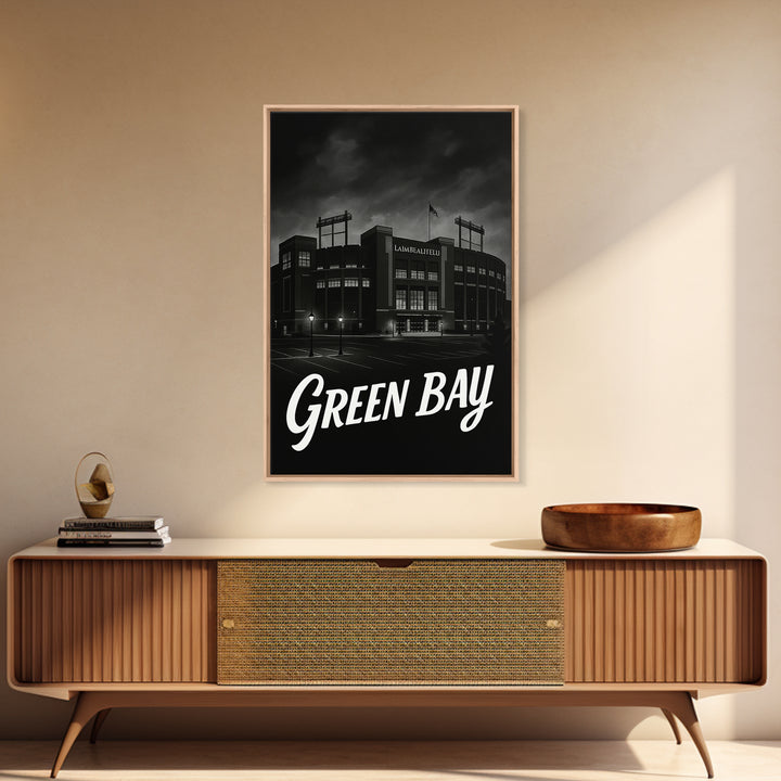 Green Bay Travel Poster, Canvas Print, Dark Moody City Wall Art, Green Bay Travel Art, Modern Wall Decor, Travel Poster Set, City Poster