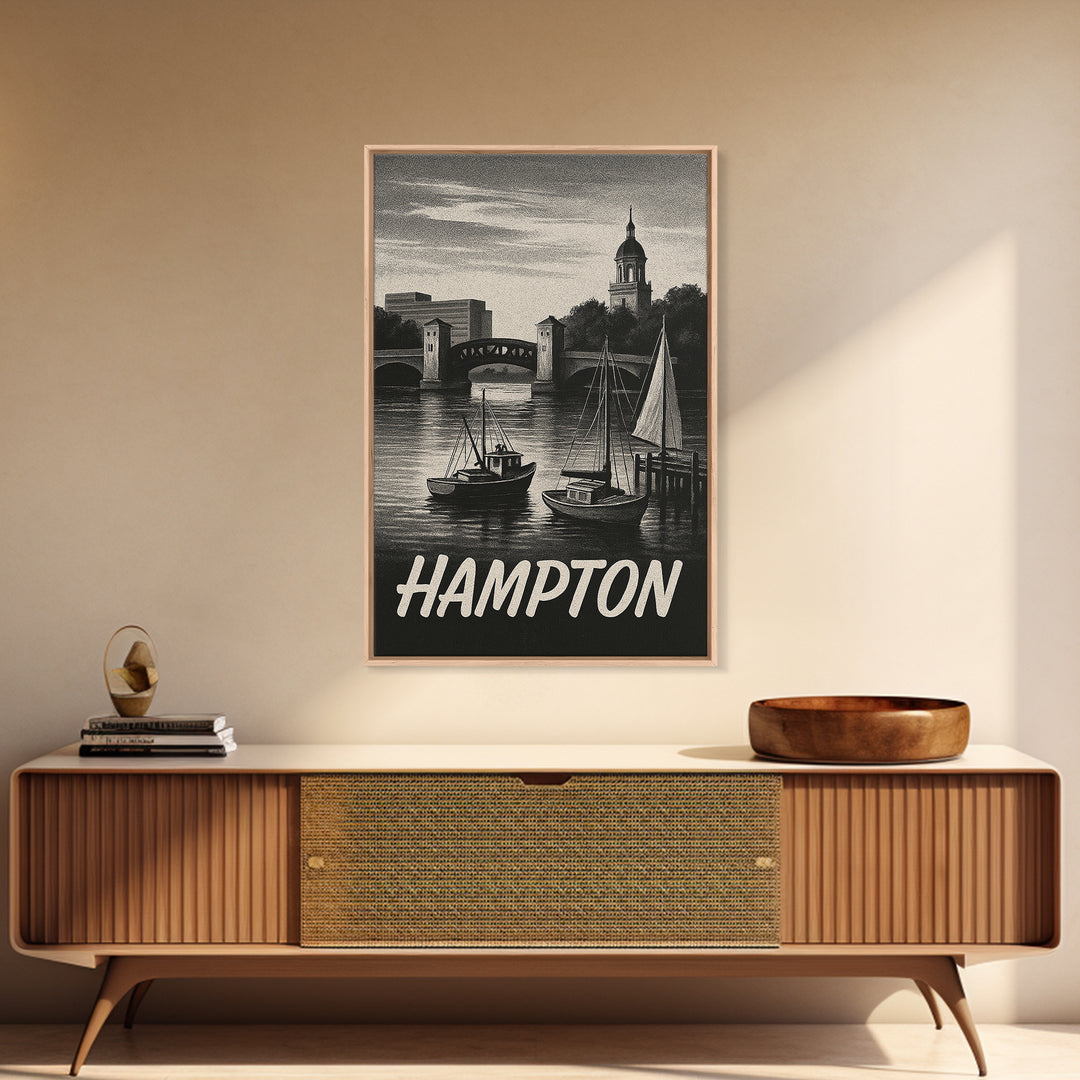 Hampton Travel Poster, Canvas Print, Night Street Poster Art, Hampton Poster Print, Travel Wall Art, City Art Print, Vintage Travel Art