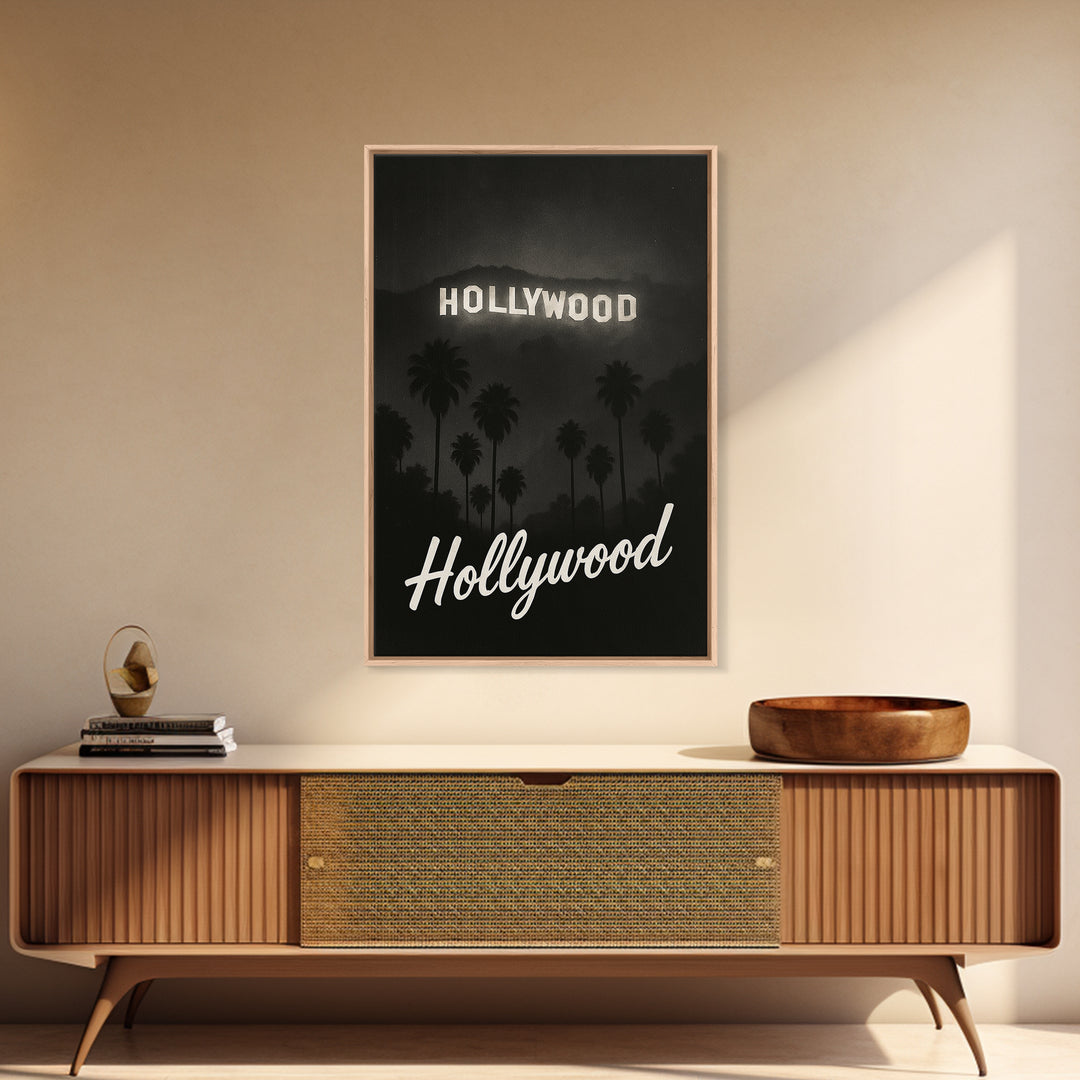Hollywood Florida Travel Poster, Framed Canvas Print, Black And White Travel Art, Hollywood City Art, Travel Wall Art, Vintage City Poster