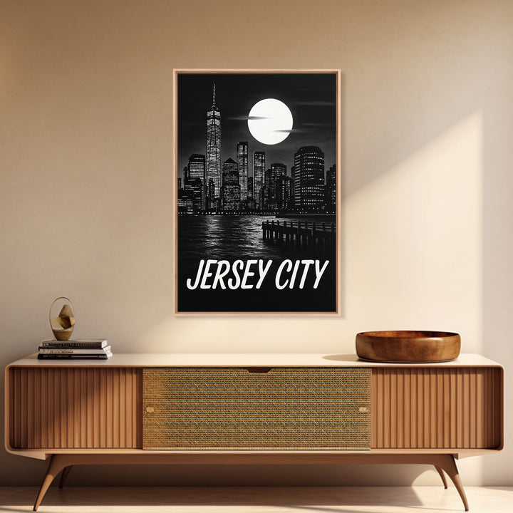 Jersey City Travel Poster, Framed Canvas Print, Vintage Noir Poster Art, Jersey City Travel Art, Vintage Travel Print, Vintage City Poster