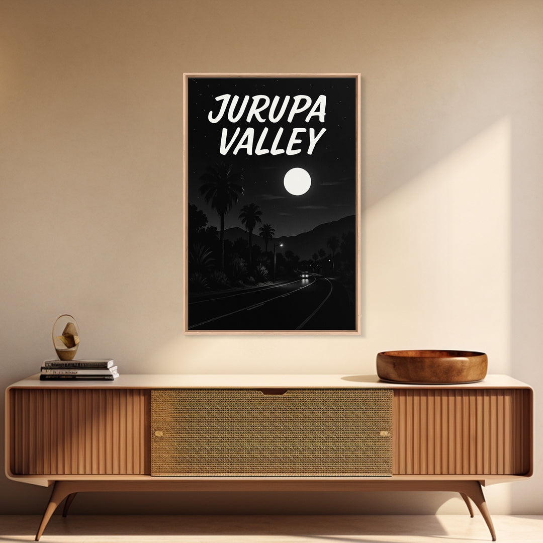 Jurupa Valley Travel Poster, Framed Canvas Print, Vintage Noir Poster Art, Jurupa Valley City Art, Vintage City Art, Mid Century Wall Art