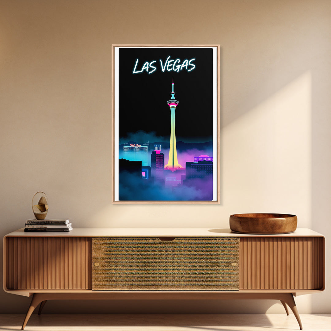 Las Vegas Travel Poster, Framed Canvas Print, Black And White Travel Art, Las Vegas Art Print, Eclectic Wall Decor, Travel Poster Art