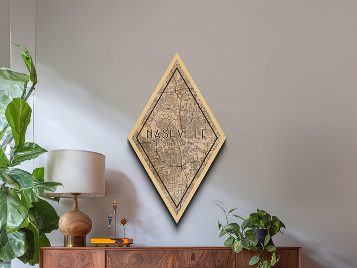 Nashville Diamond Shaped Travel Poster, Custom Diamond Shaped Wall Art, City Map Canvas
