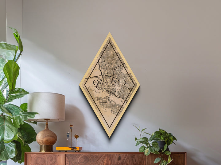 Oakland Diamond Shaped Travel Poster, Custom Diamond Shaped Wall Art, City Map Canvas