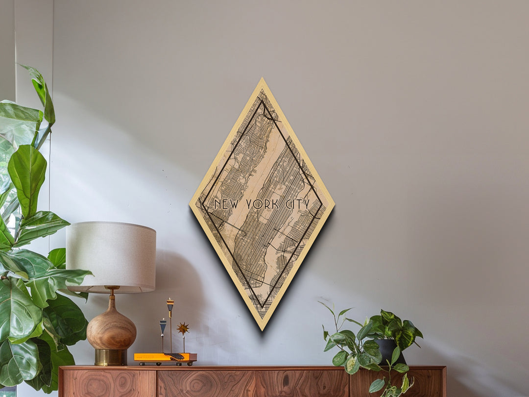 New York Diamond Shaped Travel Poster, Custom Diamond Shaped Wall Art, City Map Canvas