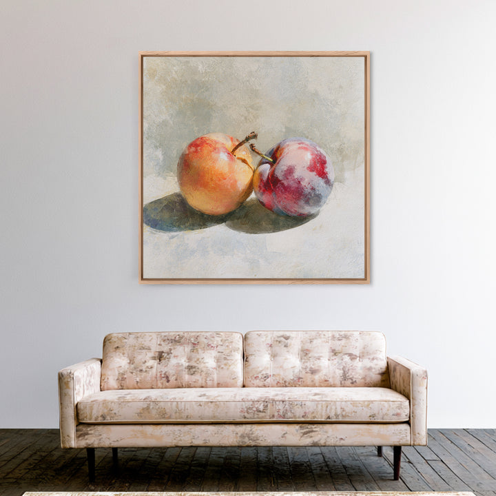 Peach and Plum Still Life Canvas Print, Dining Room Art, Large Wall Art, Dining Room Decor, Dining, Watercolor Painting, DRA-1x1-20