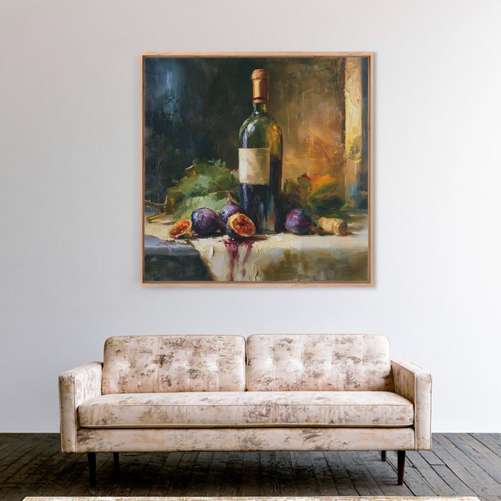 Wine Bottle and Figs on a Linen Canvas Print, Dining Room Art, Canvas Art, Dining Room Decor, Dining, Bedroom Wall Art, DRA-1x1-3