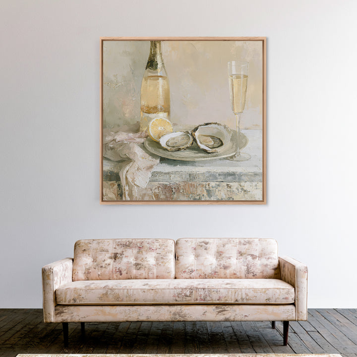 Elegant Oyster and Champagne Still Life Canvas Print, Dining Room Art, Kitchen Art, Dining Room Decor, Fine Art, Dining, DRA-1x1-31