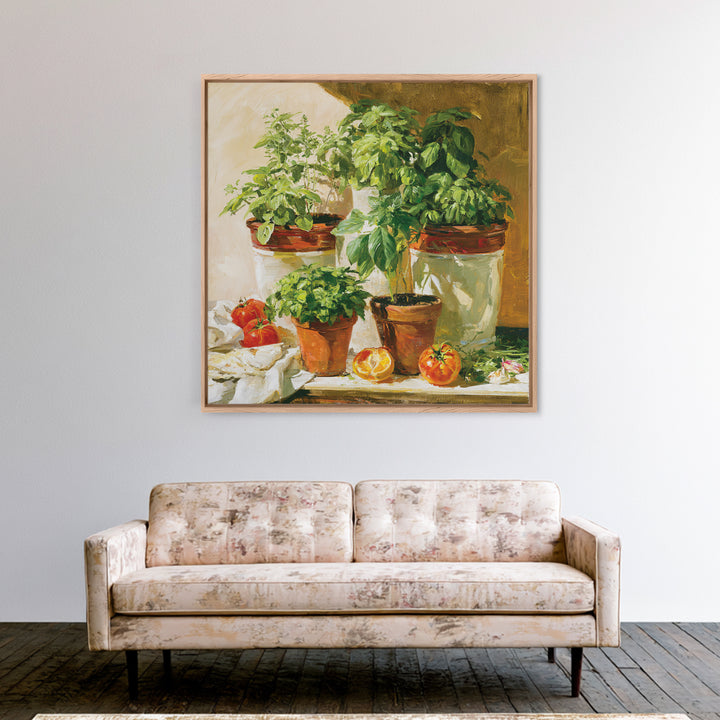 Modern Kitchen Herbs Framed Canvas Print, Dining Room Art, Food Art, Dining Room Decor, Abstract Art, Dining, Textured Painting, DRA-1x1-33