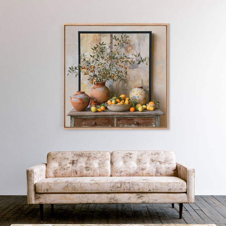 Mediterranean Olive Branch and Citrus Arrangement Canvas Print, Dining Room Art, Bedroom Decor, Dining Room Decor, Dining, DRA-1x1-36