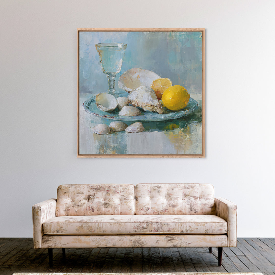Shellfish and Lemon Still Life Framed Canvas Print, Dining Room Art, Luxury Decor, Dining Room Decor, Fine Art, Dining, DRA-1x1-40