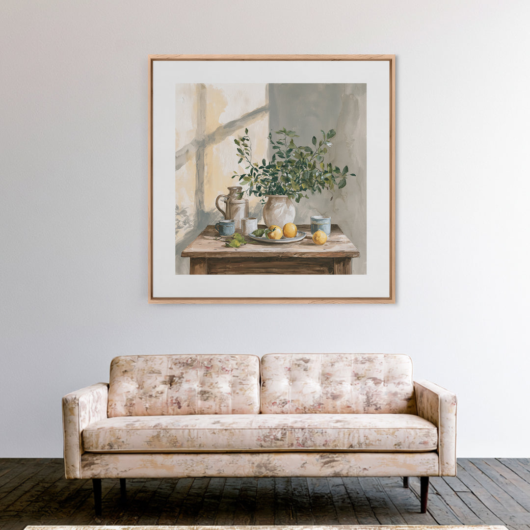 Sunlit Farmhouse Table Objects Without Room View Canvas Print, Dining Room Art, Coastal Wall Art, Dining Room Decor, Dining, DRA-1x1-41
