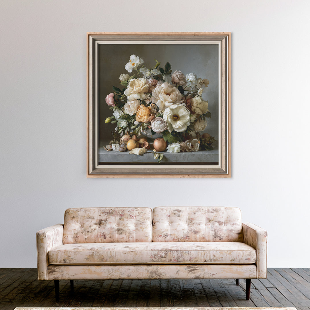 Classic Dutch Feast Arrangement Framed Canvas Print, Dining Room Art, Watercolor Painting, Dining Room Decor, Oil Painting, DRA-1x1-43