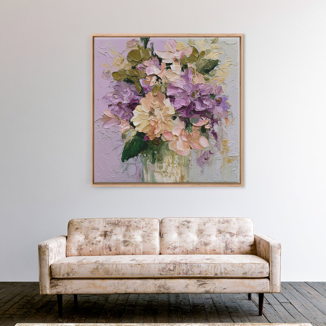 Large Expressive Flower Vase Framed Canvas Print, Dining Room Art, Home Decor, Dining Room Decor, Oil Painting, Dining, DRA-1x1-48